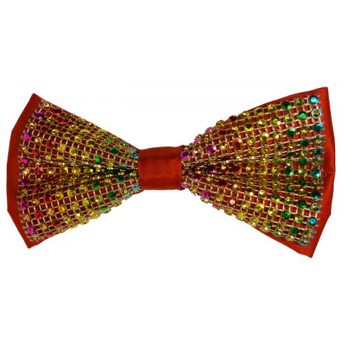 Classico Italiano Red With Multi-Color Sequins 100% Silk Bow Tie / Hanky Set BH-R004